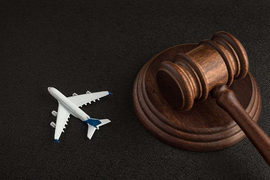 Wooden Judges Gavel And Toy Plane. Aviation Law. Lawsuit With Th