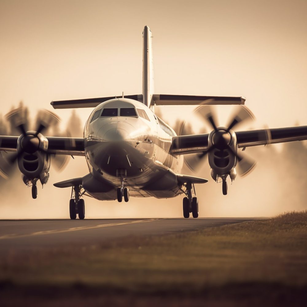 Fighter plane in mid air, propeller spinning generated by artificial intelligence